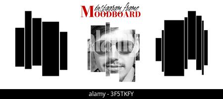 Art modern style black and white vertical moodboard grid design mockup pack isolated. Photo mosaic collage gallery template. Album portfolio brandboar Stock Vector