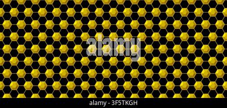 Seamless soccer ball pattern in golden and black colors. Football game hexagon texture background. Ball hexagonal pattern. Mosaic geometric design bg. Stock Vector