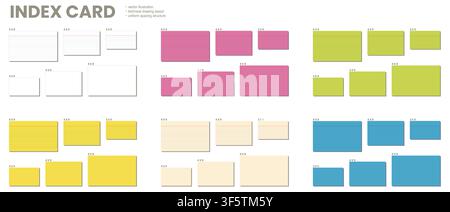 colorful labeled cards combine lined and unruled rectangular surfaces on white. Suitable for study organizers flashcards filing labels printable notes organization projects planning Stock Vector