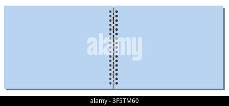 Blue Letter landscape spiral page has black center coils, blank rectangular sheet, clean surface, and gray offset shadow. Useful for notes, school planning, office layouts, or printable documents Stock Vector