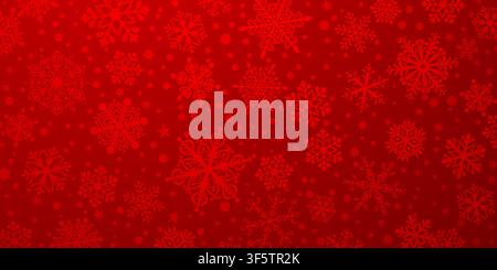 Vibrant red Christmas background featuring intricate snowflakes and festive holiday elements across the entire canvas. Stock Vector
