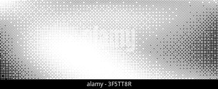 Wide pixel bitmap screen pattern background. Wavy dither pixelated gradient texture. Rasterized video game screen wallpaper. Retro 8 bit glitch noise overlay. Vector dot haflton texure patten backdrop Stock Vector