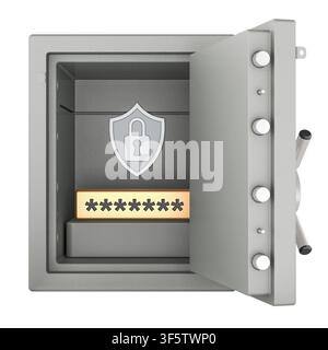 Open safe with hidden password, password security and data vault concept. 3D rendering isolated on white background - Photomontage Stock Photo