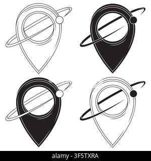 Representation of location symbol with ring surrounding it for maps and travel, in black and white with precise lines and clean contours. Stock Vector