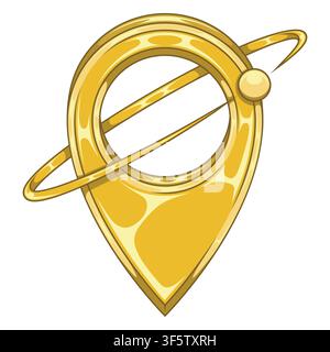Design of location symbol with ring surrounding it for maps and travel, crafted in a luxurious bright golden tone with elegant reflections. Stock Vector