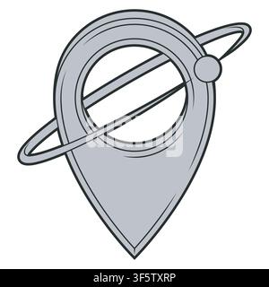 Graphic of location symbol with ring surrounding it for maps and travel, in grayscale with thick external tracing and high visual contrast. Stock Vector
