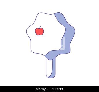 Schematic apple tree. Flat vector illustration, fruit tree with crown and red apple for gardening guides, agricultural visuals Stock Vector