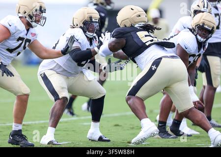 New Orleans Saints guard Jeremiah Wright (65) arrives for an NFL ...