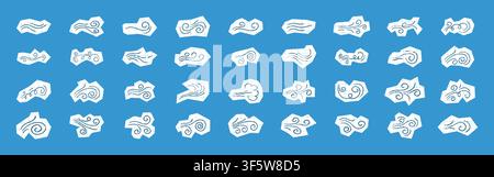 Doodle wind motion. Dynamic wind and wave scribble. Blue air flow scrapbook sticker. Crayon vector in collage style Stock Vector