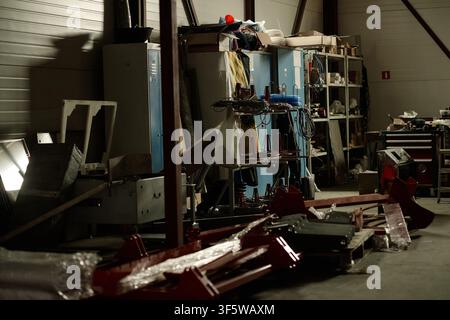 Industrial Metal Workshop with Welding Equipment and Tools Stock Photo