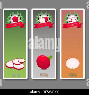 Illustration on theme of set tasty natural eco product vegetable radish, pattern consisting of kit various options meal vegetable radish, abstract com Stock Vector