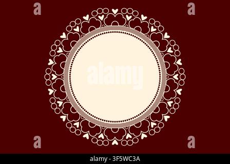 Circle frame with scalloped edges on embroidery theme. Stock Vector