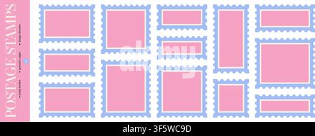 Postage stamp frames with scalloped edges. Empty templates in square and rectangular shapes Stock Vector