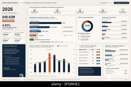 Professional business dashboard displaying retail sales analytics, conversion funnels, and regional revenue metrics. Stock Vector