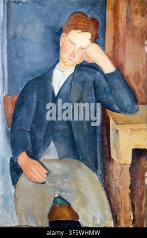 Amedeo Modigliani, The Young Apprentice, portrait painting in oil on canvas, circa 1918 Stock Photo