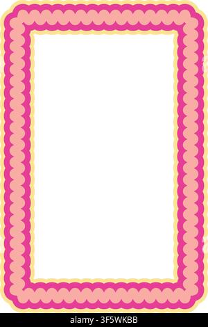 Double Scalloped Rectangle Frame Vector Illustration Decorative Border Abstract Rounded Shape Printable Design Element Stock Vector