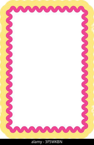 Yellow Pink Scalloped Rectangle Frame Vector Illustration Decorative Rounded Border Abstract Shape Printable Design Element Stock Vector