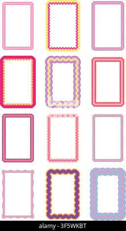 Colorful Wavy Rectangle Frame Collection Vector Illustration Decorative Scalloped Border Abstract Rounded Shape Label Template Set Stock Vector