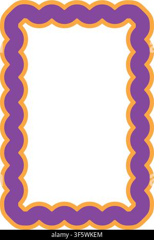 Purple Orange Scalloped Rectangle Frame Vector Illustration Decorative Rounded Border Abstract Shape Label Template Stock Vector
