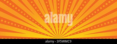 horizontal orange sunburst with circle dots for decoration and background. Stock Vector