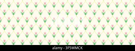 horizontal seamless beautiful pink flower with curved line for pattern and background. Stock Vector