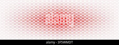 horizontal halftone of red quarter and circle spread from center for background. Stock Vector