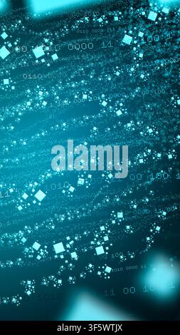 Abstract Technology Background with Binary Code and Glowing Particles Stock Photo