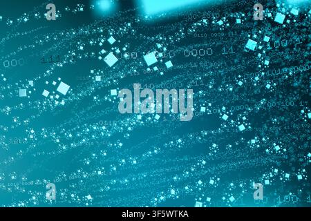 Glowing Technology Background with Binary Code and blue Particles Stock Photo