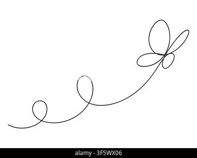 Butterfly flying in One continuous line drawing. Concept in simple linear style. Doodle vector illustration Stock Vector