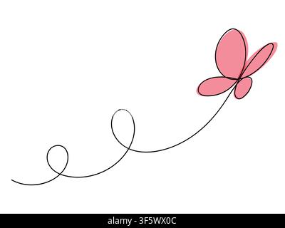 Butterfly flying in One continuous line drawing. Concept in simple linear style. Doodle vector illustration Stock Vector