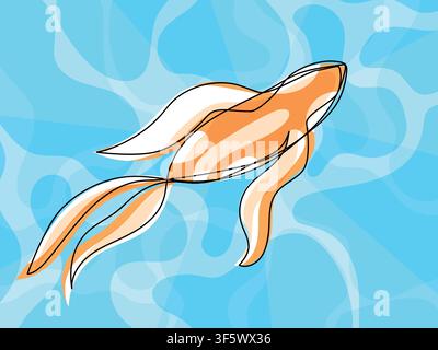 Horizontal background of carp koi in continuous single line style. Floral and abstract elements. One line drawing vector illustration Stock Vector