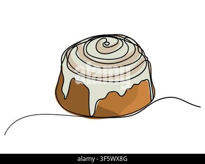 Cinnabon bun one line art. Continuous line drawing of poppy seed roll, cake, butter roll. Stock Vector