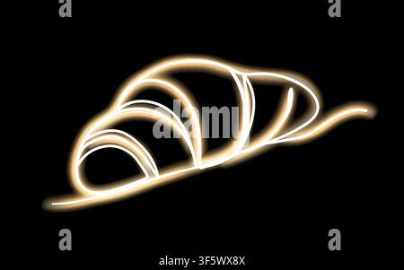croissant neon glow one line icon. Simple thin line, outline vector of Fast food icons for UI and UX, website or mobile application. Stock Vector