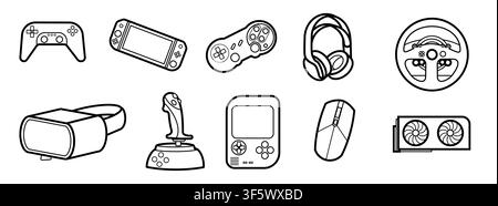 Vector set of game instruments icon, Video game and esports, Game concept. Stock Vector