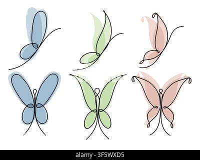 Butterfly one continuous line drawing style with abstract shapes . Vector illustrations for decoration, graphic design, logo Stock Vector