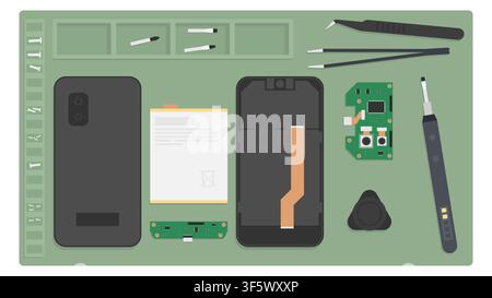 Phone Disassembly Parts And Tools Stock Vector