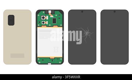 Smartphone Repair Disassembly Components Stock Vector
