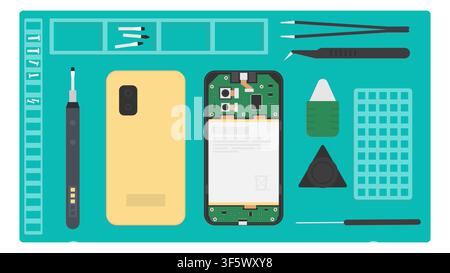 Phone Repair Tools Workbench Layout Stock Vector