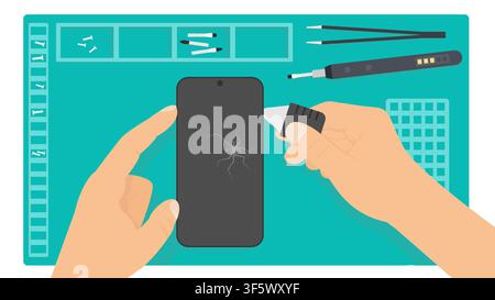 Smartphone Screen Repair With Tools Stock Vector