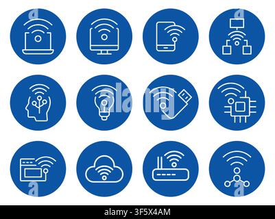 A collection of wireless technology icons showcasing devices and connectivity. Features various symbols representing modern communication and digital Stock Vector