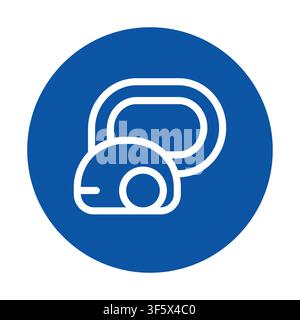 This image features a modern minimalist vacuum cleaner icon set against a bold blue circular background, perfect for use in cleaning and home maintena Stock Vector