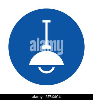 A modern pendant light icon featuring a sleek design in white against a vibrant blue background. Perfect for home decor, interior design, and visual p Stock Vector