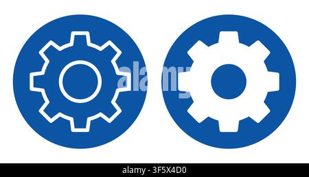 Two distinct gear icons set against a blue background, showcasing mechanical symbols ideal for engineering and technology themes in various designs. Stock Vector