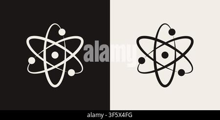 Vintage mid century modern atom model icon in black and white monochrome style for graphic design. Retro atomic age symbol vector illustration. Stock Vector