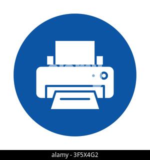This modern icon represents a printer with paper against a vibrant blue background, ideal for technology-related projects in office or creative settin Stock Vector