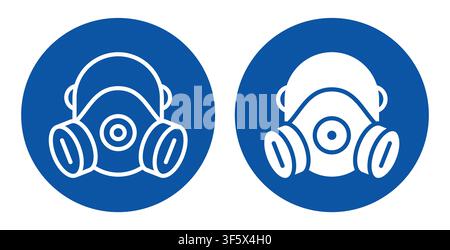 This image features simple gas mask icons on a blue background, ideal for safety and health applications, emphasizing protection in hazardous environm Stock Vector