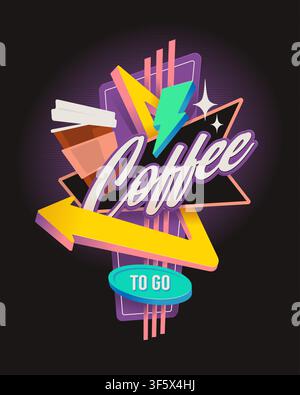 Coffee to go neon sign in style of retro American motel signboards. Editable vector graphics. Stock Vector