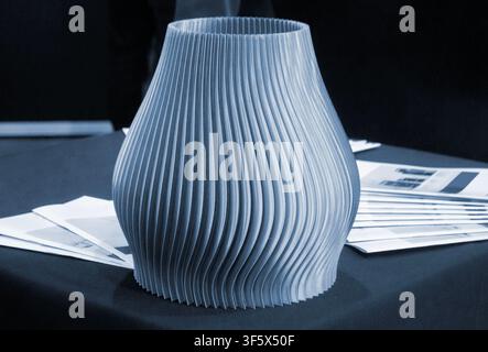 Art models printed on 3D printer. Objects created on 3D printer from molten plastic. 3D printed models. Modern new modern additive progressive technologies. 3D printing technology Stock Photo