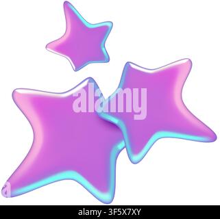 Stars purple gradient 3D y2k sticker fantasy space concept shape isolated on white background Stock Vector