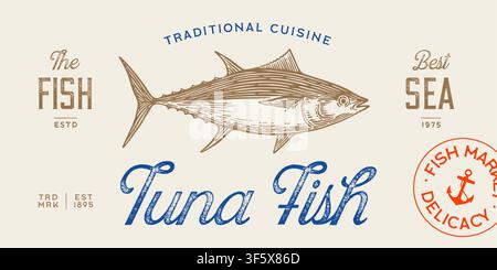 Tuna Fish, seafood, sketch Stock Vector